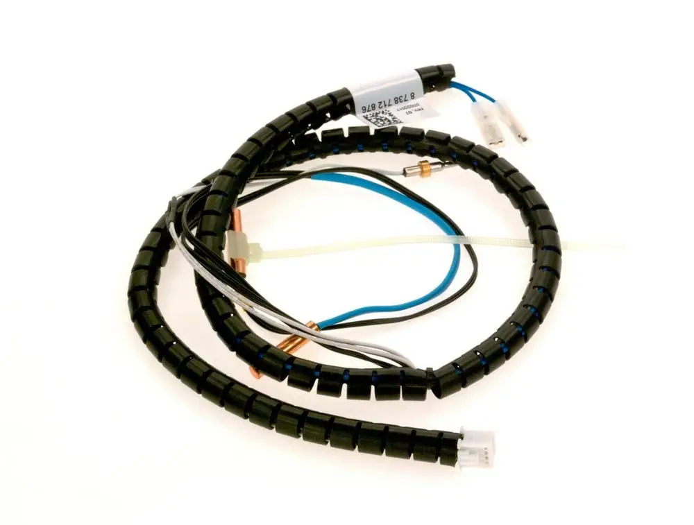 Kabel mit verschiedenen elektrischen Leitungen, spiralförmig ummantelt, geeignet für den Einsatz in Bosch-Sensoranwendungen.